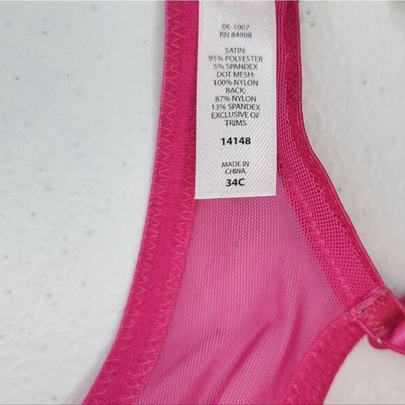 JEZEBEL Y2K Hot Pink Padded Underwire Bra 34C Faux Zipper Cups - Picture 12 of 12